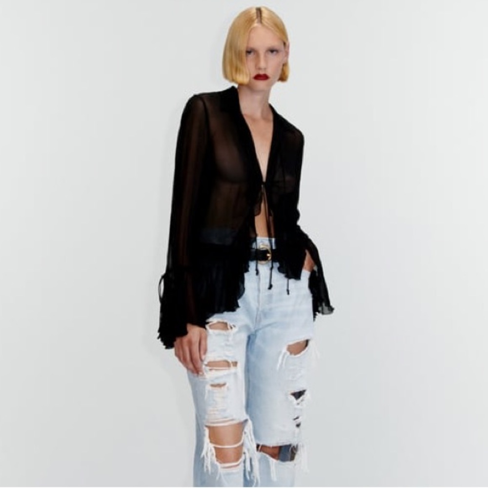 Zara SEMI-SHEER BLOUSE WITH RUFFLES